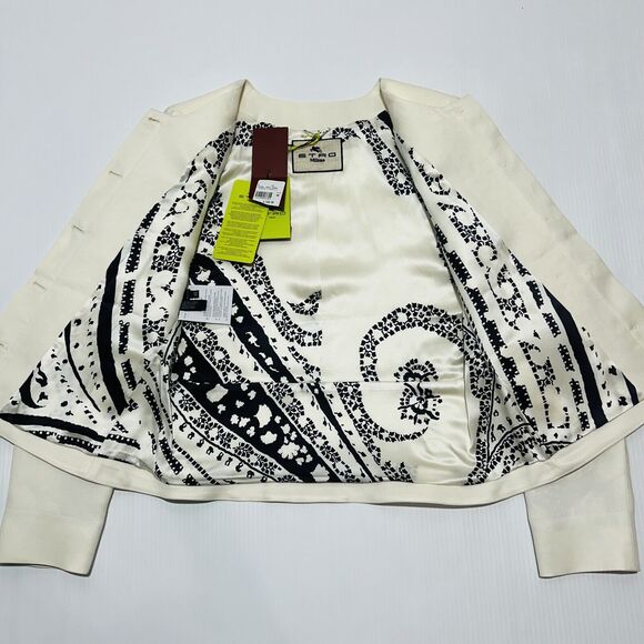 ETRO 44 US/8 Milano Jacket White Silk Lined embroidered Button Front NWT $3550 - Picture 8 of 9